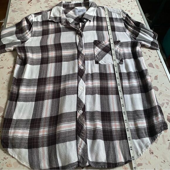 RAILS Hunter plaid Shirt White Grey Peach button down long sleeve top - Picture 8 of 13